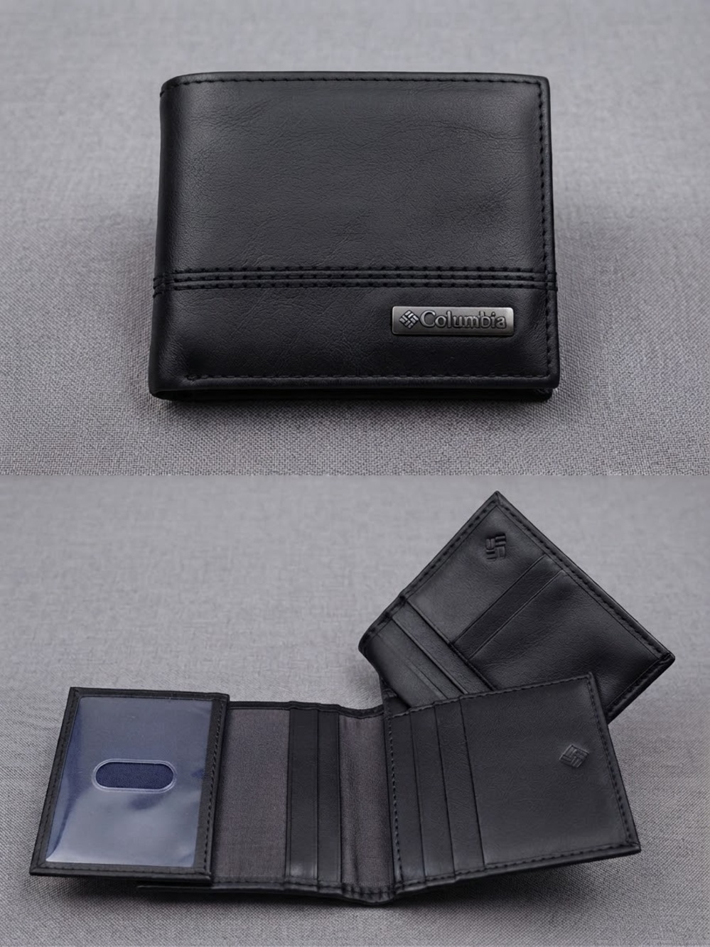 Columbia Black Leather Bi-Fold Card & Key Wallet